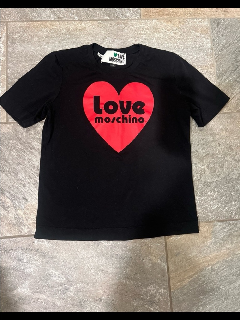 Moschino Black Tee with Red Heart Logo